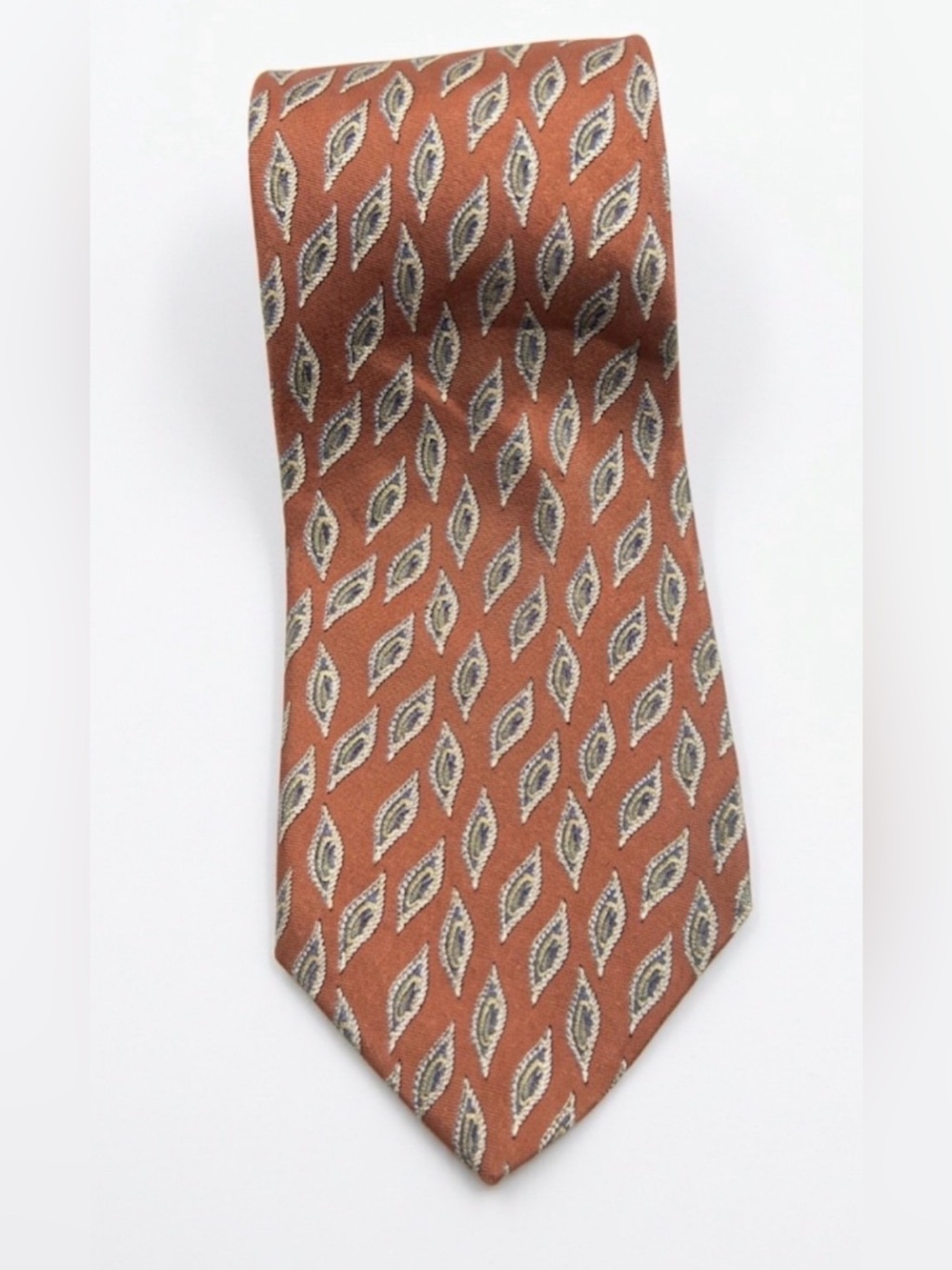 Vintage Burberrys of London Silk Tie Rust Geometric 60” Extra Long Hand Sewn